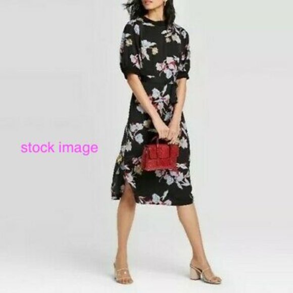 Who What Wear Dresses & Skirts - NWT Who What Wear Heirloom Floral Midi Dress Black Size Large